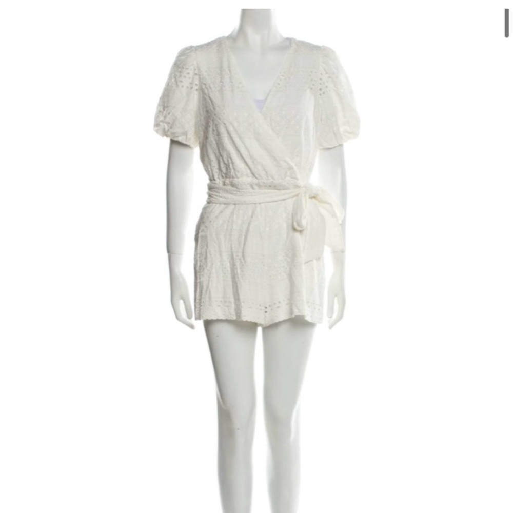 Alice + Olivia Romper White Lace, Eyelet & Embroidered Accents Short Sleeve NWT